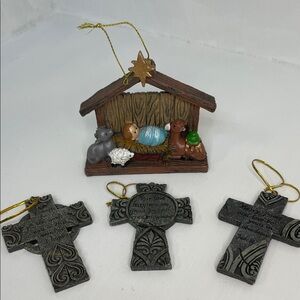 Nativity Scene Ornament Set with Gray Crosses